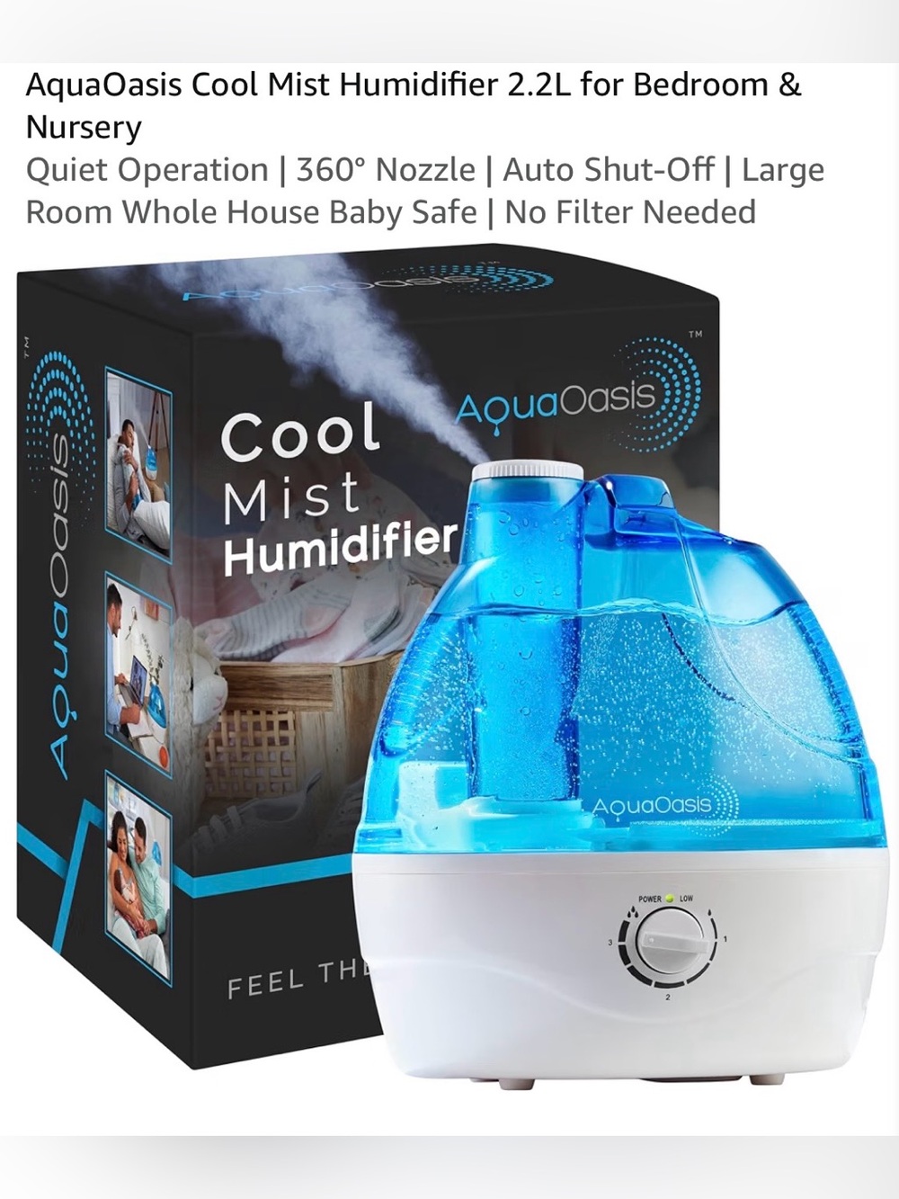 New in Box AquaOasis Cool Mist Humidifier - 2.2L